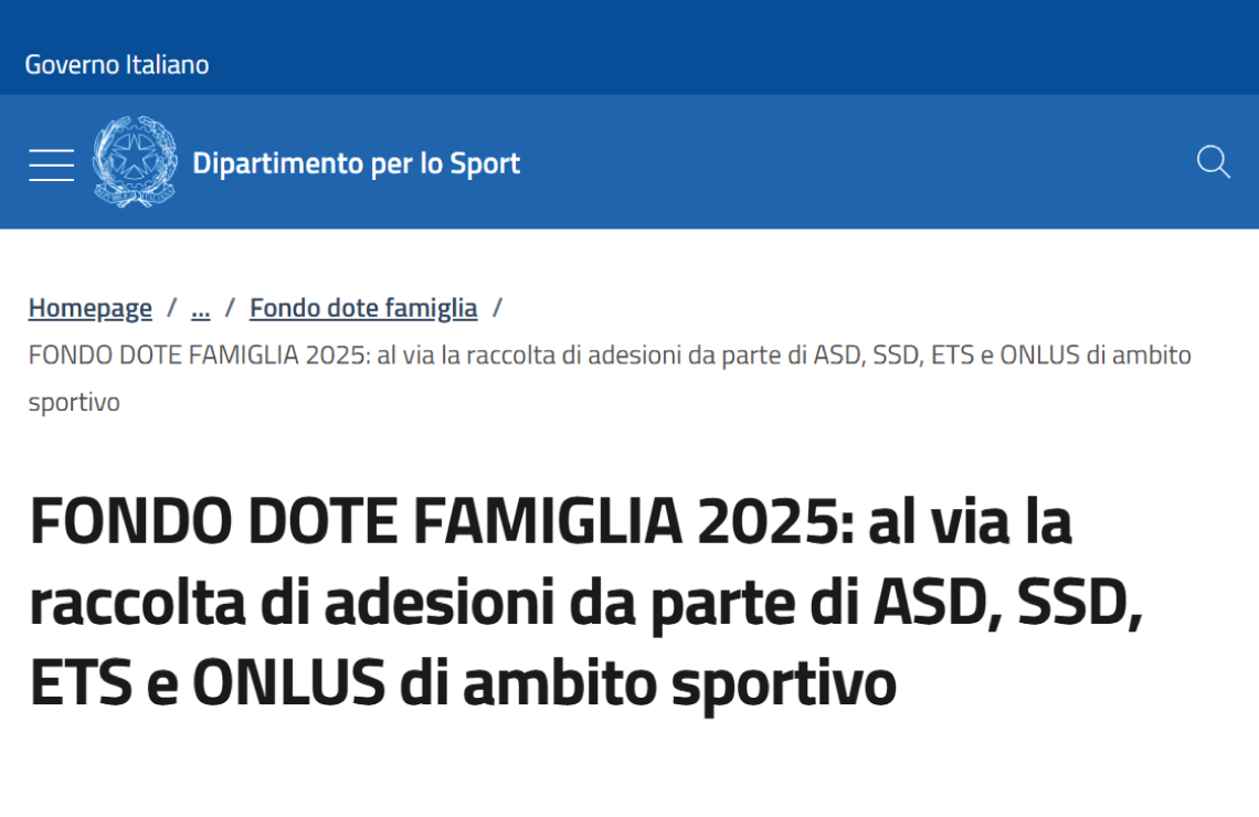 DIPARTIMENTO PER LO SPORT - Bonus Dote Famiglia 2025